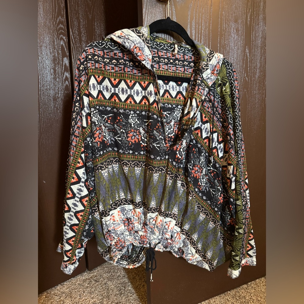 Free People slightly sheer hooded top